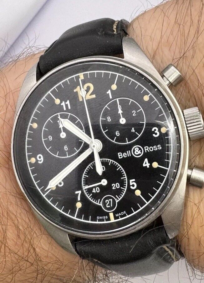 Bell & Ross Vintage 120 Chronograph Black Dial Quartz Wristwatch Boxed