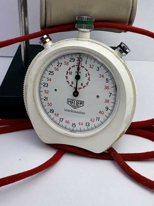 Vintage Heuer Trackmaster Switzerland 8042 Red Dual Pusher Stopwatch-Works!!