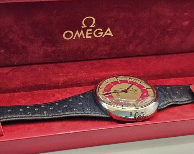 1969s Omega Geneve Dynamic Date 41mm Sunburst Orange Unique Dial Vintage Mens