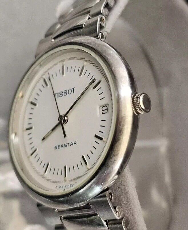 VINTAGE TISSOT SEASTAR N580A WHITE DIAL QUARTZ WATCH BOX &PAPERS