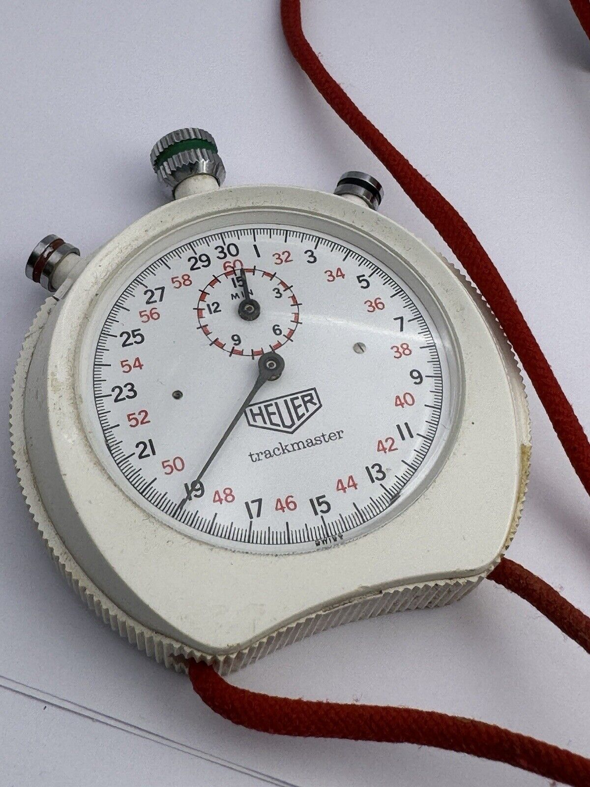 Vintage Heuer Trackmaster Switzerland 8042 Red Dual Pusher Stopwatch-Works!!