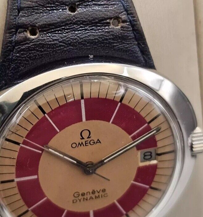 1969s Omega Geneve Dynamic Date 41mm Sunburst Orange Unique Dial Vintage Mens