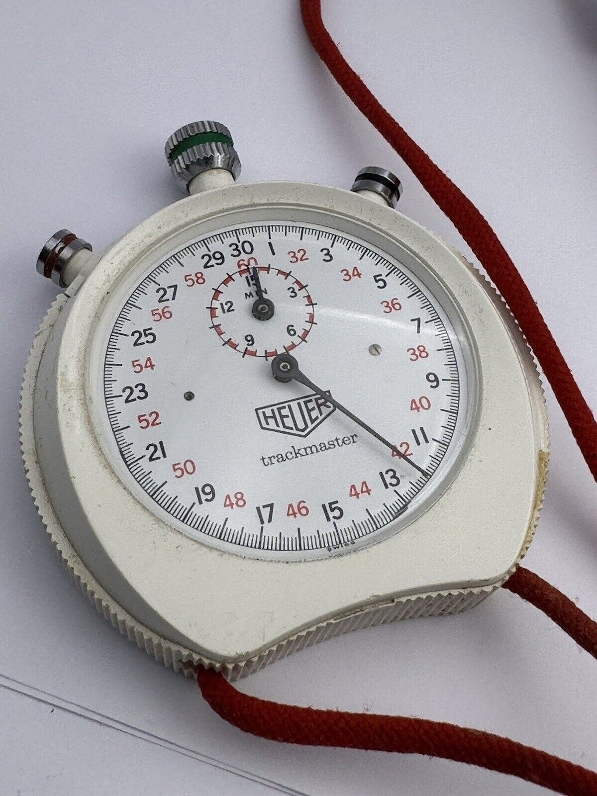 Vintage Heuer Trackmaster Switzerland 8042 Red Dual Pusher Stopwatch-Works!!