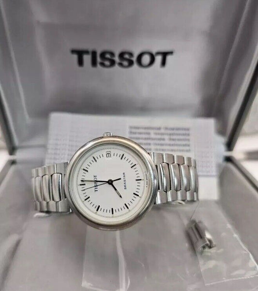 VINTAGE TISSOT SEASTAR N580A WHITE DIAL QUARTZ WATCH BOX &PAPERS