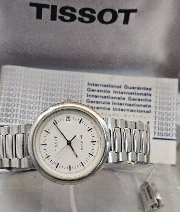 VINTAGE TISSOT SEASTAR N580A WHITE DIAL QUARTZ WATCH BOX &PAPERS