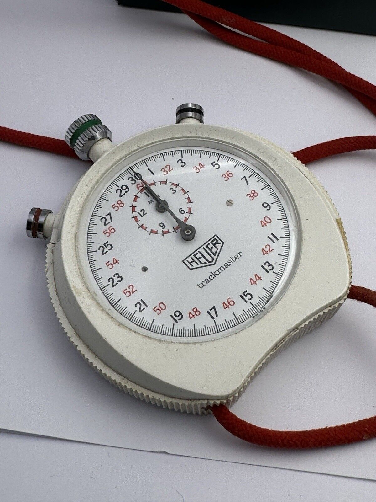 Vintage Heuer Trackmaster Switzerland 8042 Red Dual Pusher Stopwatch-Works!!